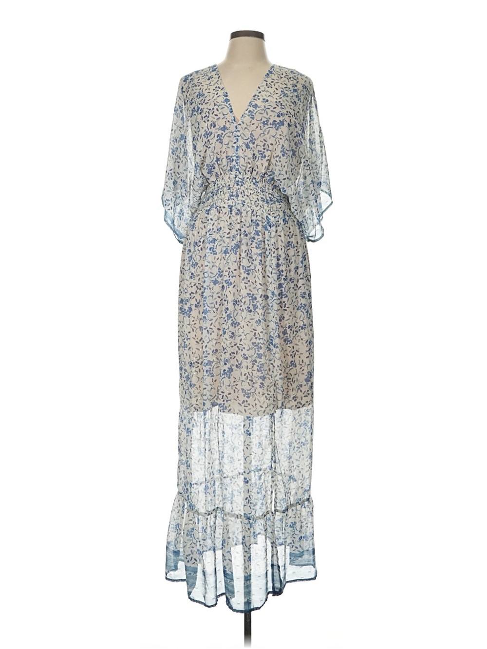 Light Blue Floral V-Neck Maxi Dress